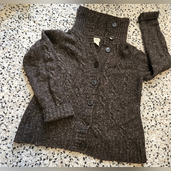 L.L.Bean Brown, Wool blend, Mock neck Cardigan. Size LG - Picture 3 of 12